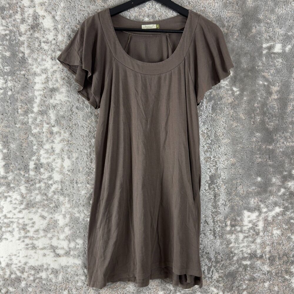 Chalet Sz S Brown Boho Flutter Sleeve Shift Tunic Shirt Dress‎ Lagenlook